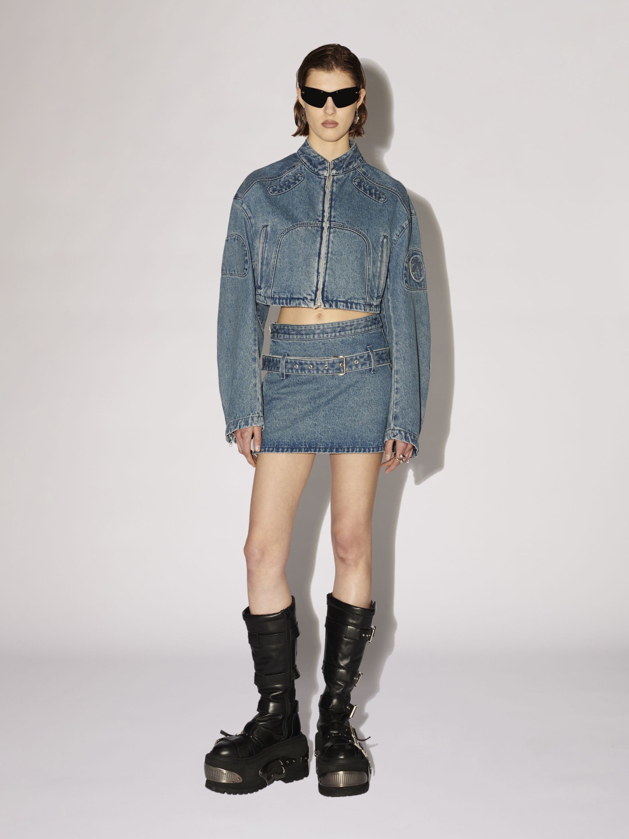 AMBUSH BELTED DENIM MINISKIRT