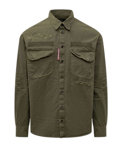 Dsquared2 Man Shirt Military Green Size 42 Cotton In Burgundy