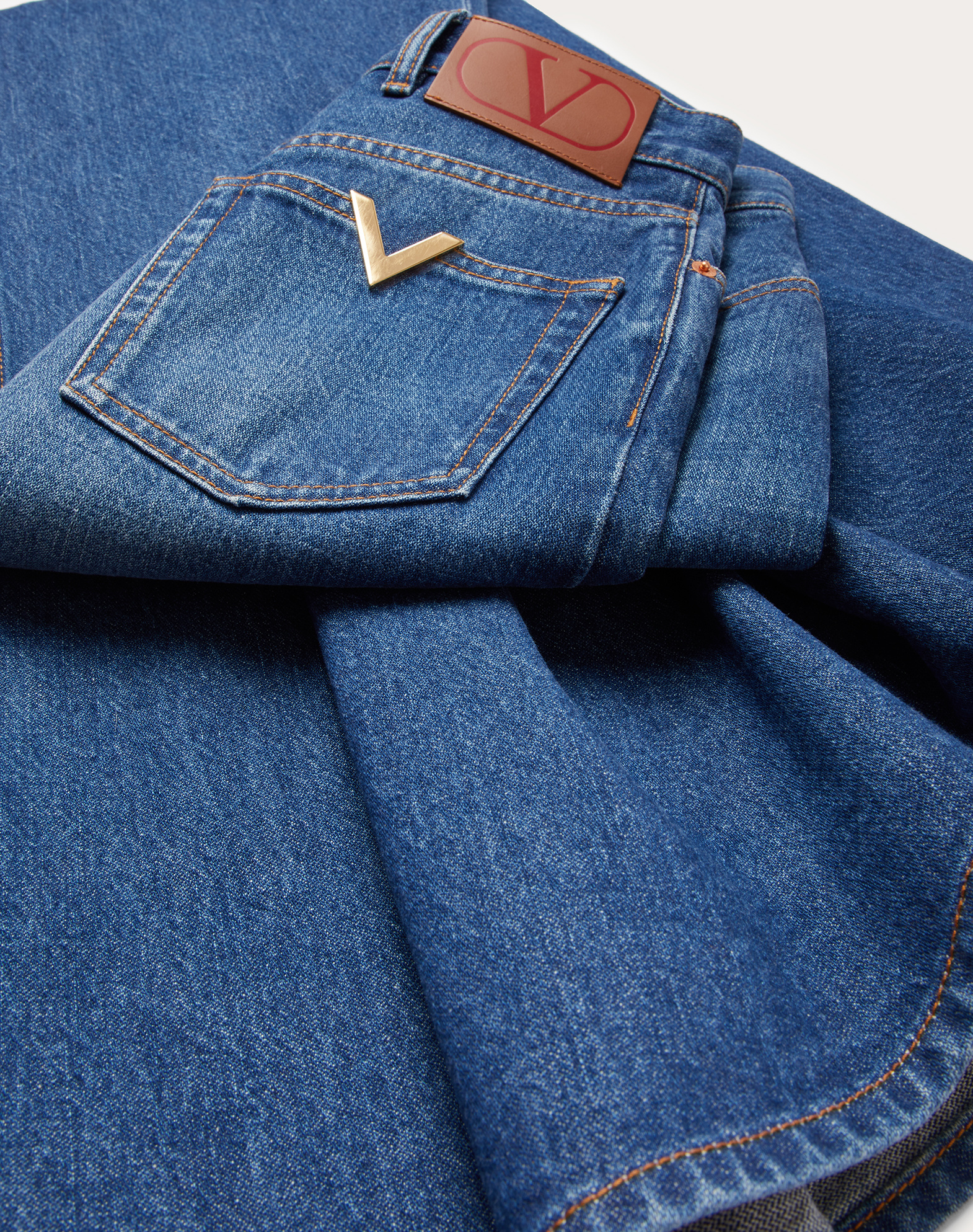 Valentino High Waist Denim Long Skirt In Blue