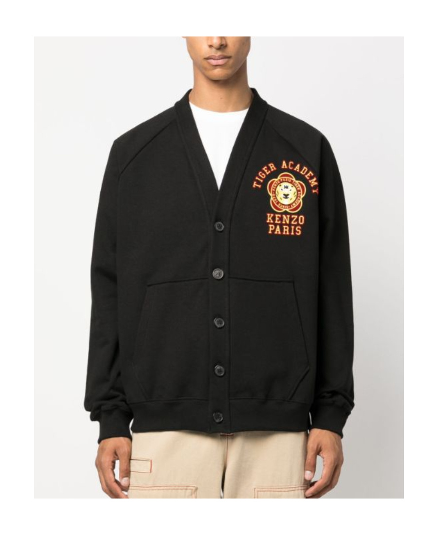 Kenzo Tiger Academy Brushed Cotton Cardigan In Black