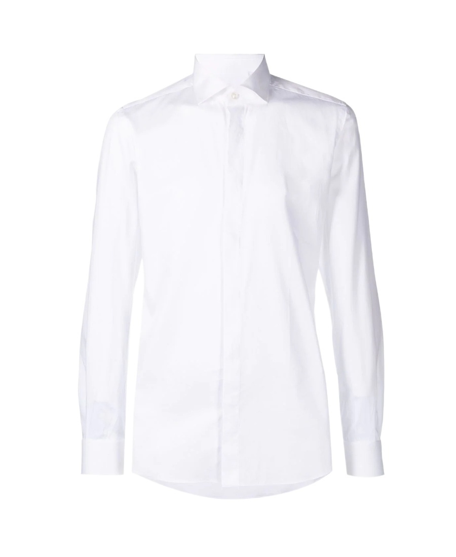 Xacus Structured Collar White Shirt With Buttoned Cuffs In White