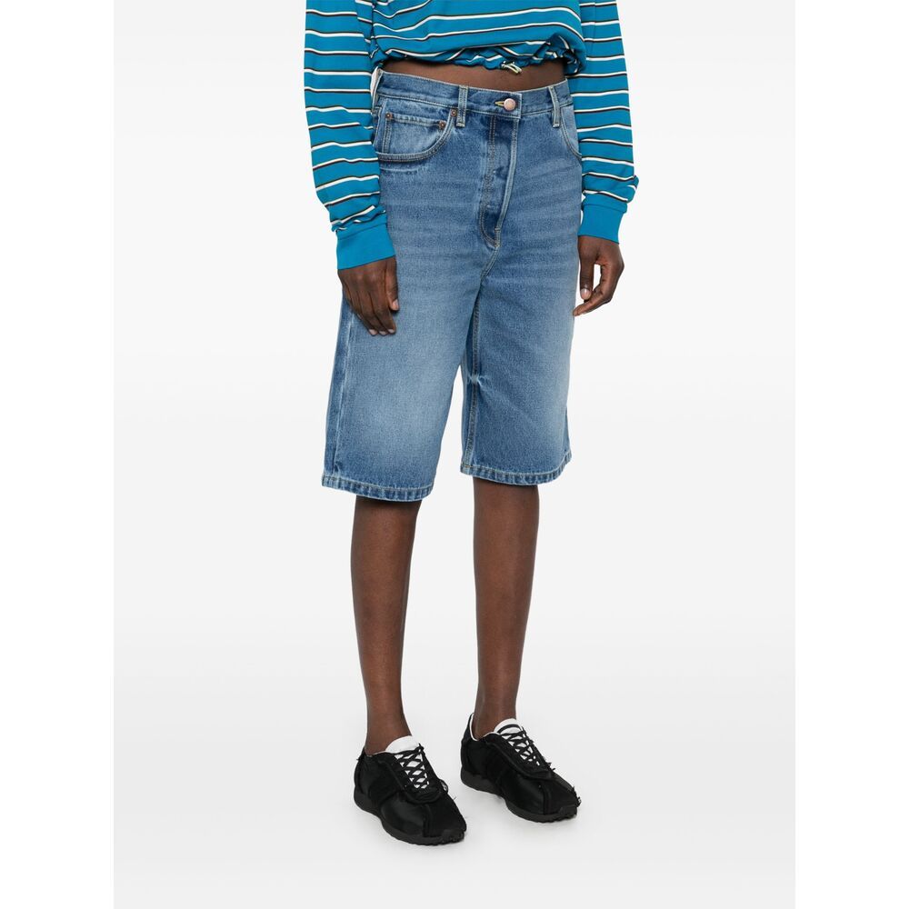 Prada Blue Bermuda Shorts In Washed Denim Women In Blue