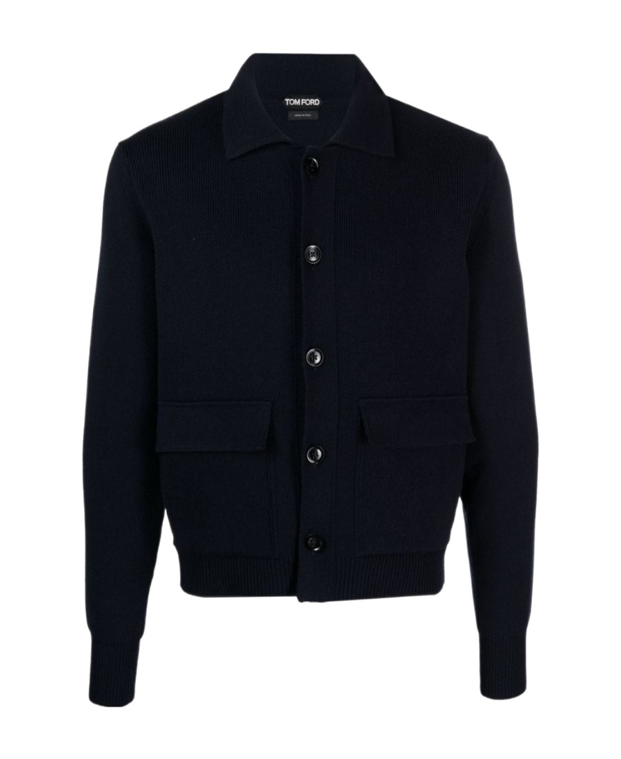 Tom Ford Pointed-collar Ribbed-knit Cardigan In Black