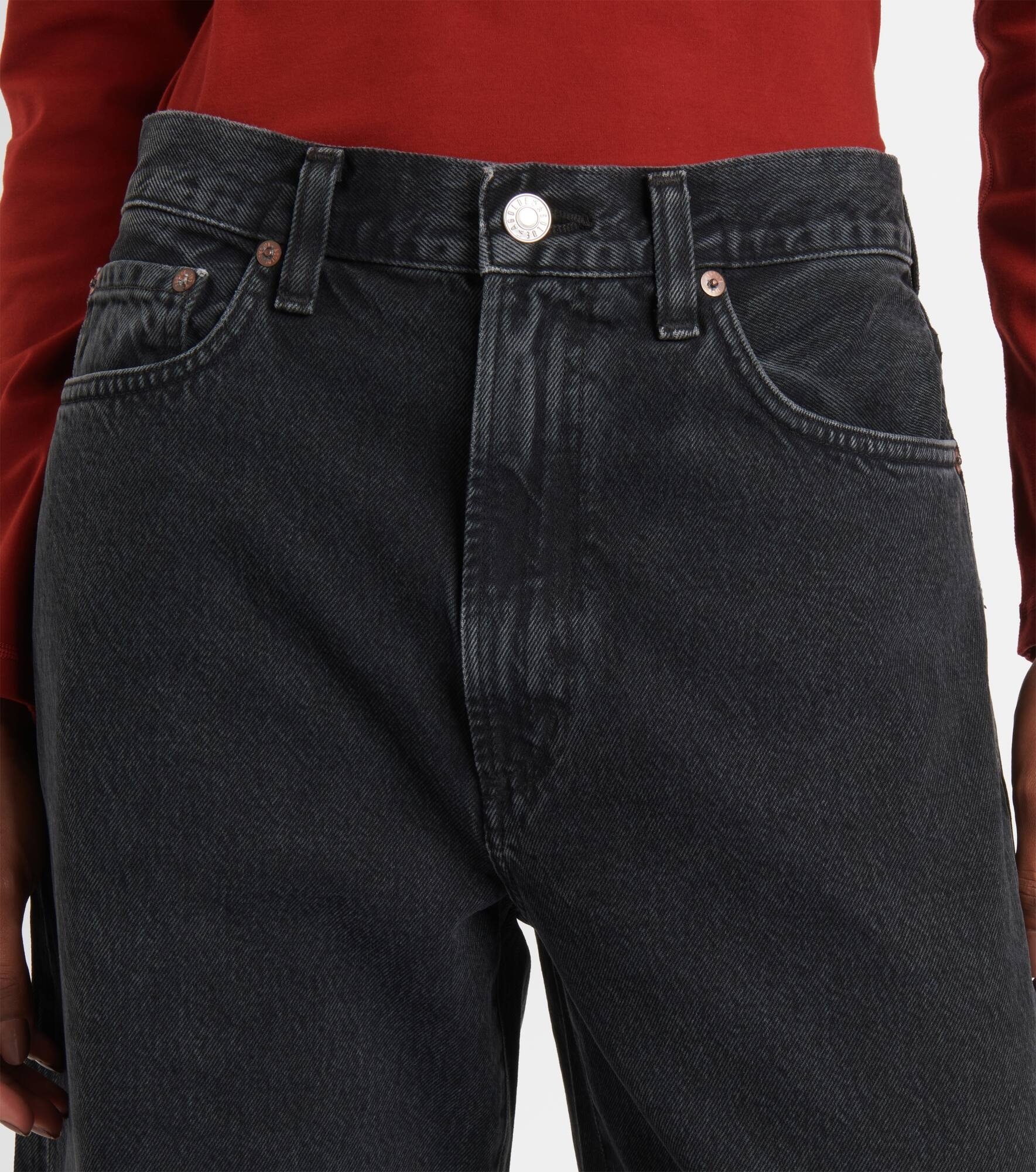 Agolde Denim Trousers With Belt Loops In Black