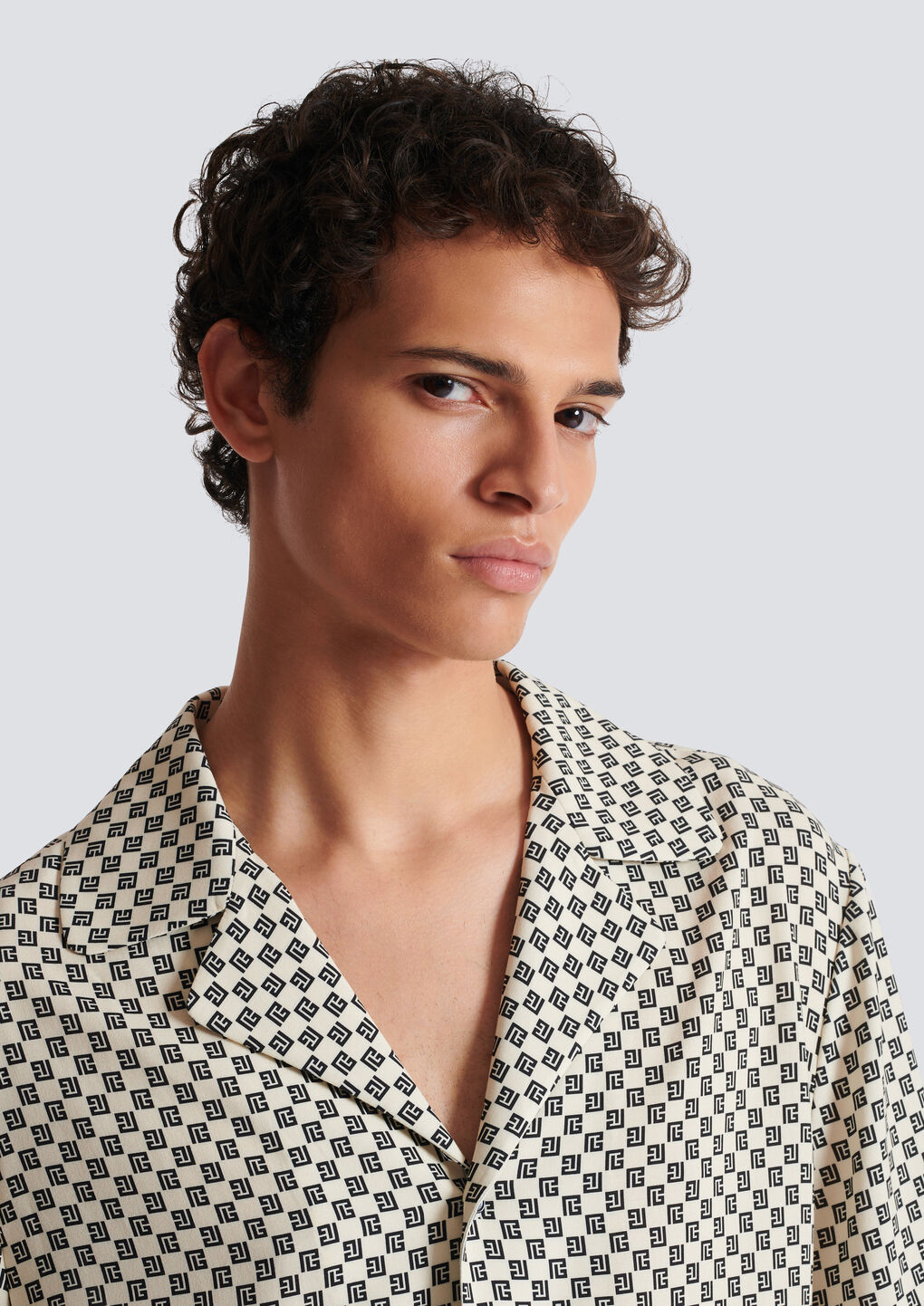 Balmain Monogram-pattern Satin Shirt In White