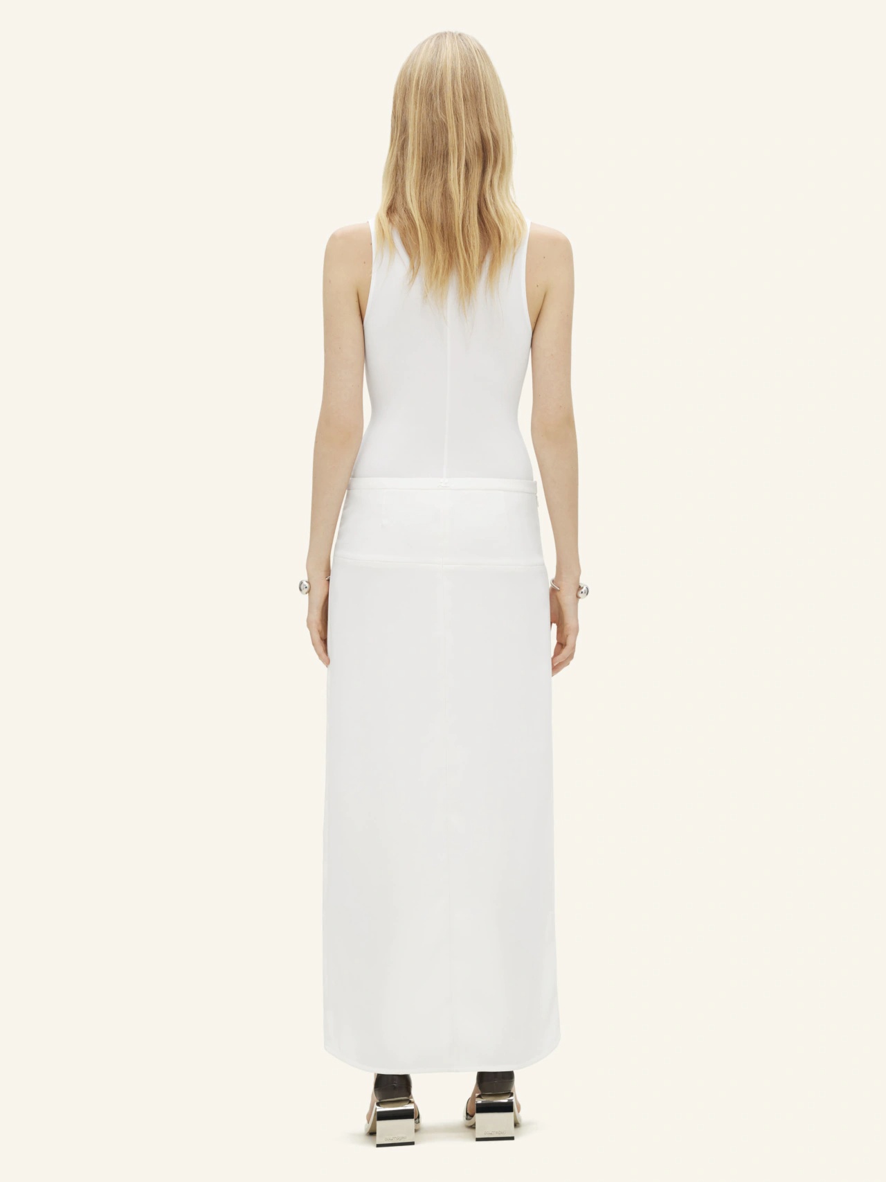 Courrèges Ellipse Crepe Midi Skirt In White