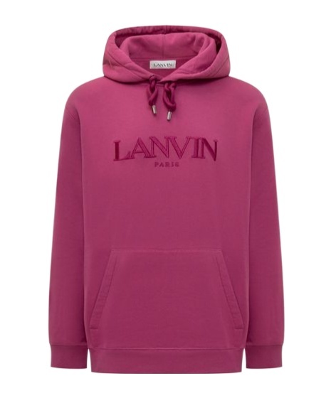 Shop Lanvin Logo Embroidered Drawstring Hoodie In Pink