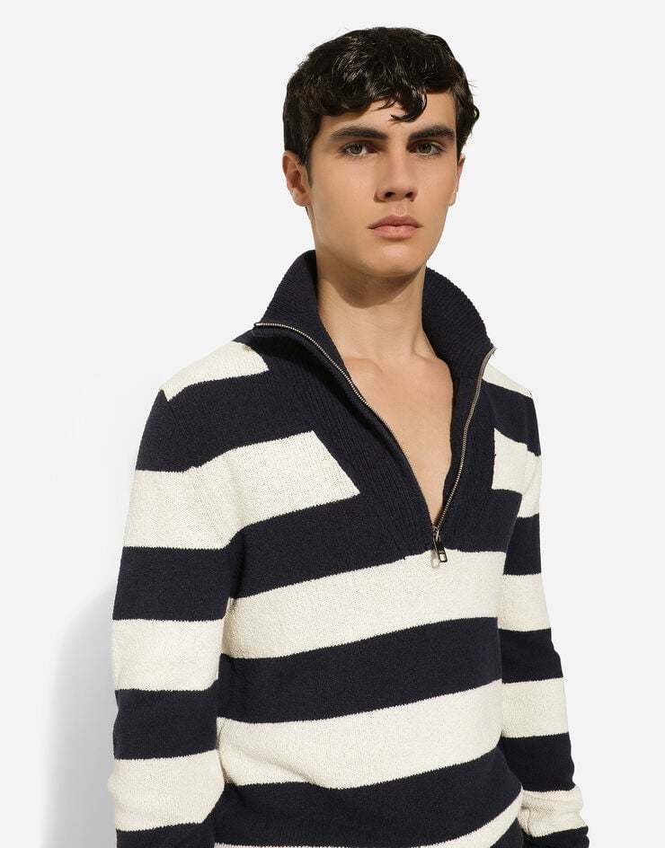Dolce & Gabbana Striped Half-zip Jumper In Black
