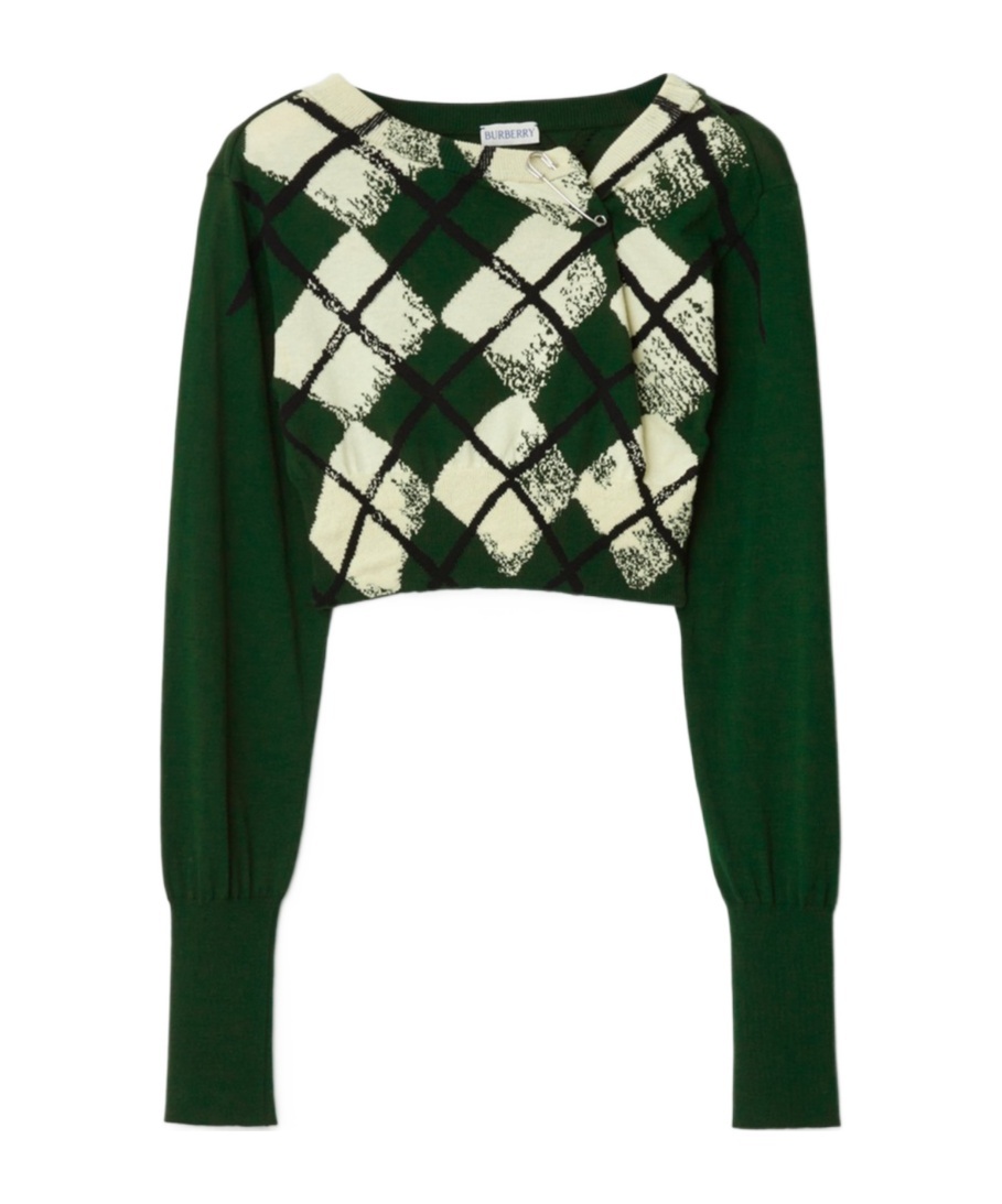 Burberry Check Cotton Knit Long Sleeve Sweater In Black
