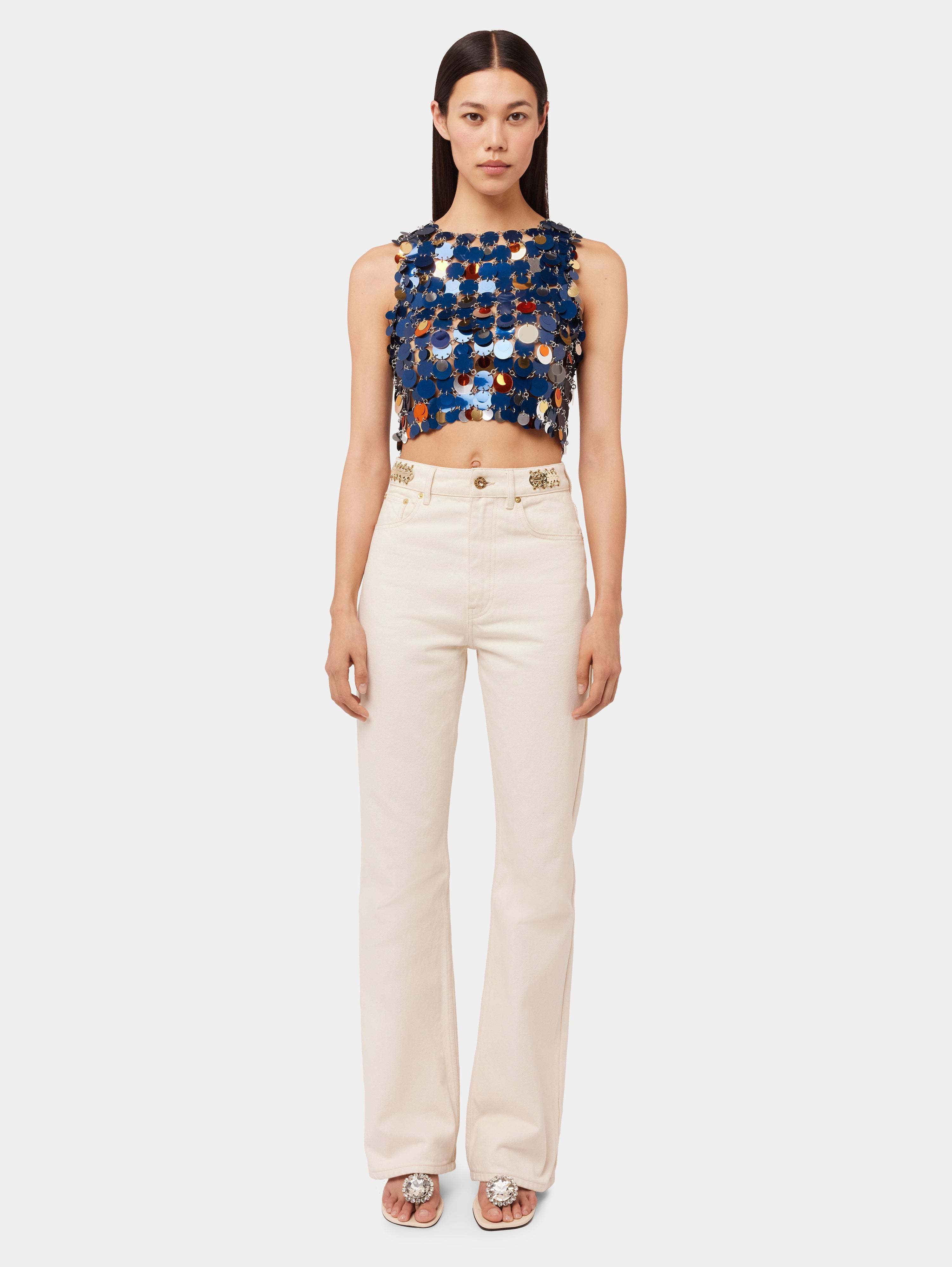 Rabanne Sequin Chain Link Sleeveless Top In Blue