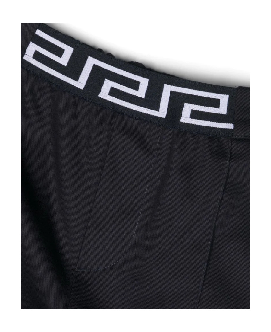Versace Greca-waistband Gabardine Shorts In Black