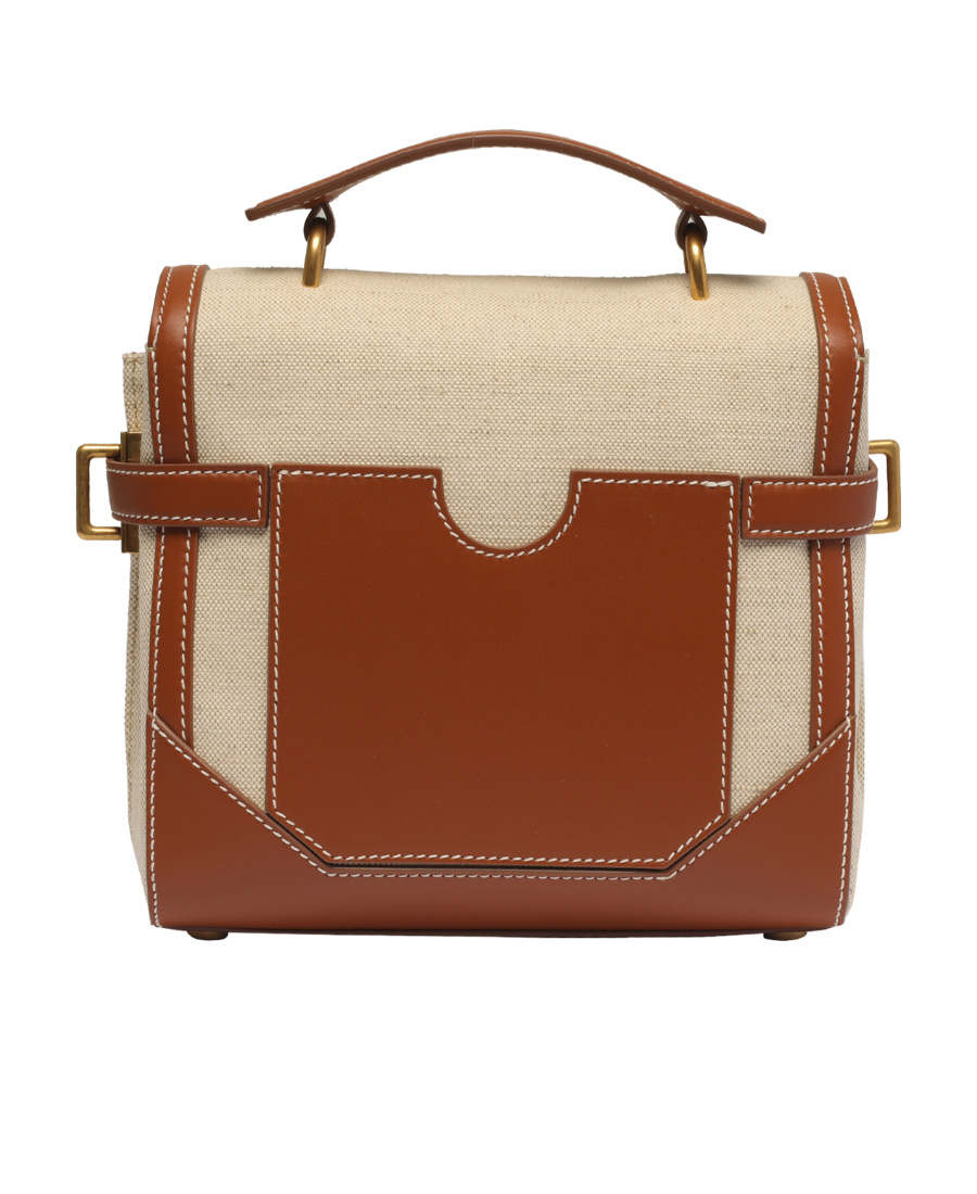 Balmain B-buzz 23 Bag In Canvas And Leather In Brown