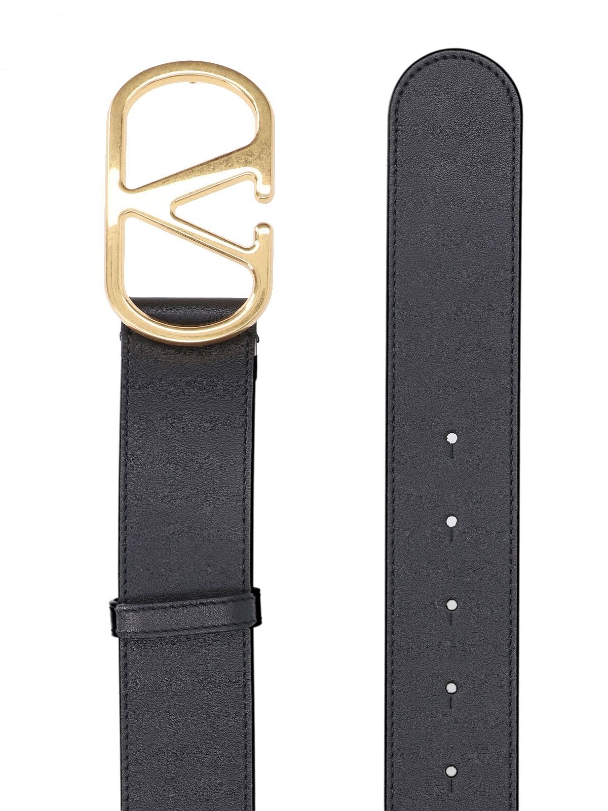 Valentino Adjustable Crocodile Embossed Belt With Gold Buckle In Black