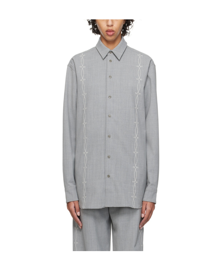 Soulland Embroidered-design Long-sleeve Shirt In Gray
