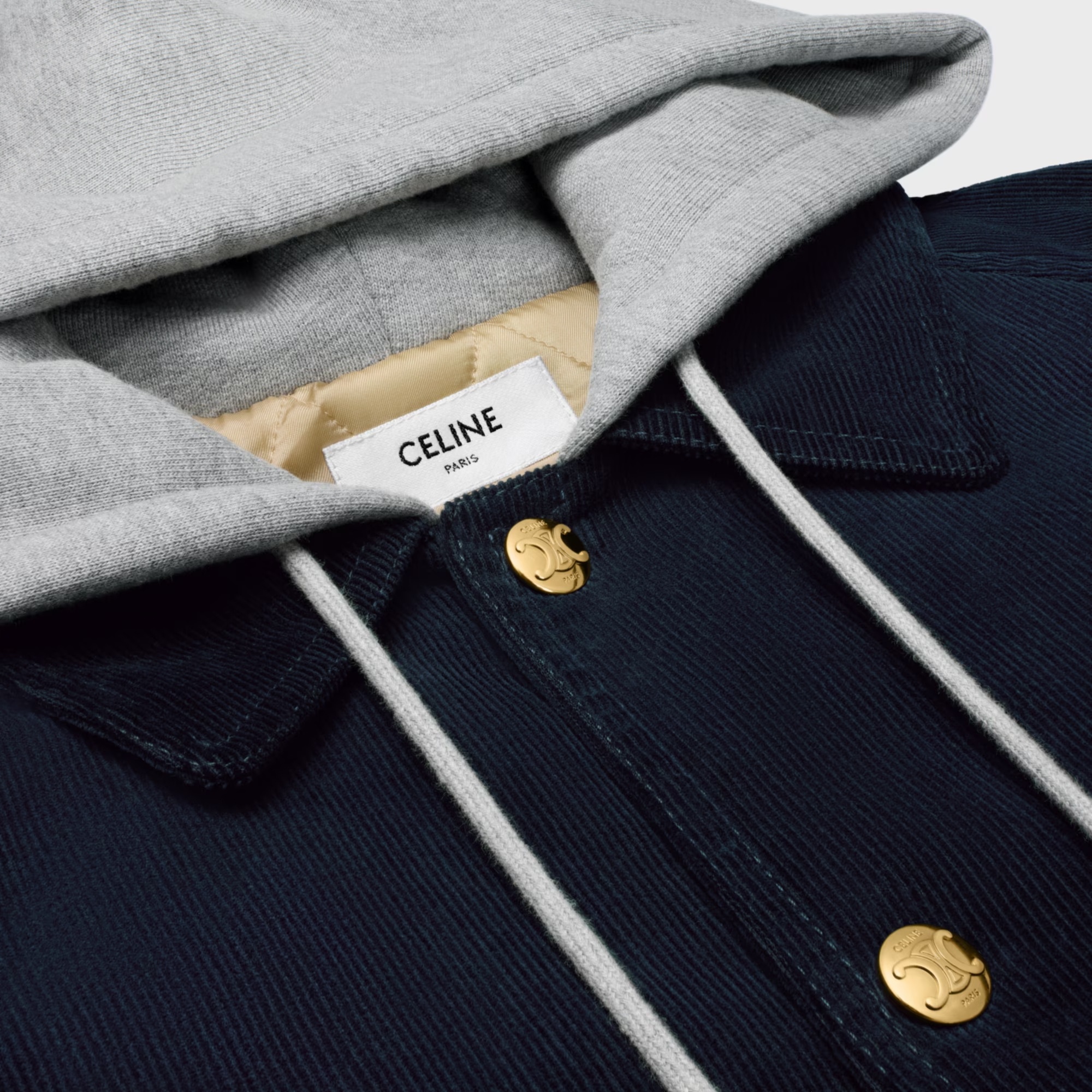 Celine Triomphe Car Coat Jacket In Corduroy In Blue