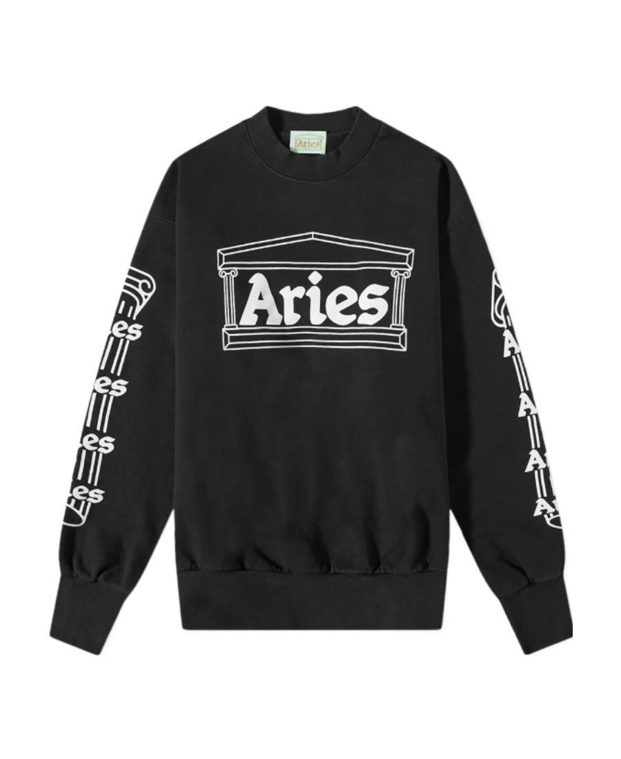 Aries Logo Printed Crewneck Sweatshirt In Black