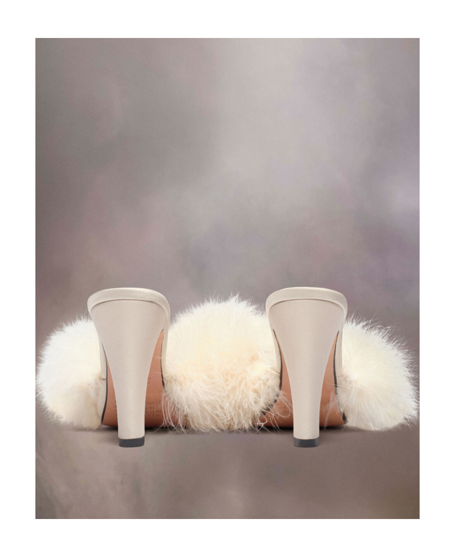 Maison Margiela 90mm Feather-embellished Mules In White