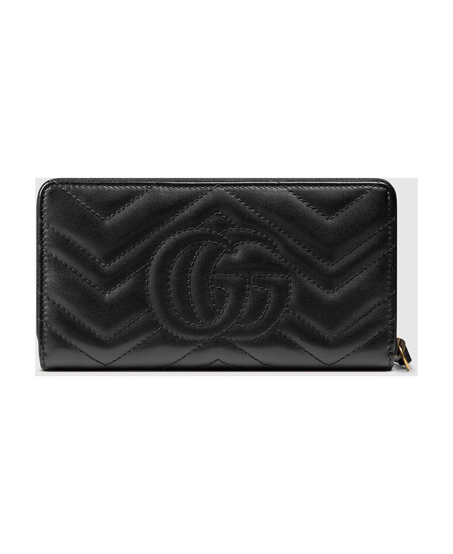 Gucci Black Leather Marmont Gg Wallet In Black
