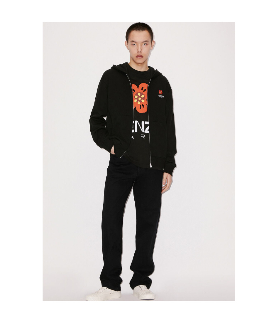 Kenzo Logo-embroidery Zip-up Hoodie In Black