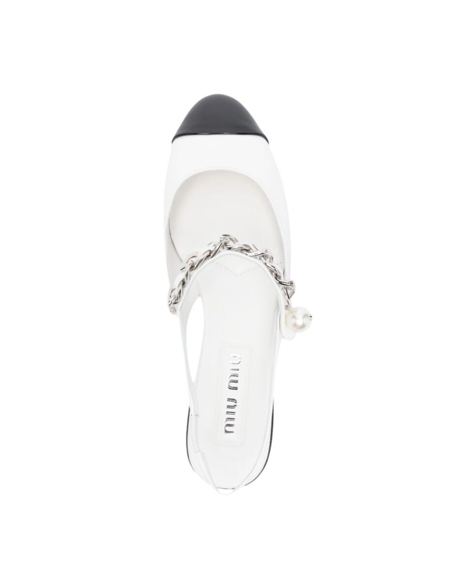 Miu Miu Pearl-detail Leather Ballerina Shoes In White