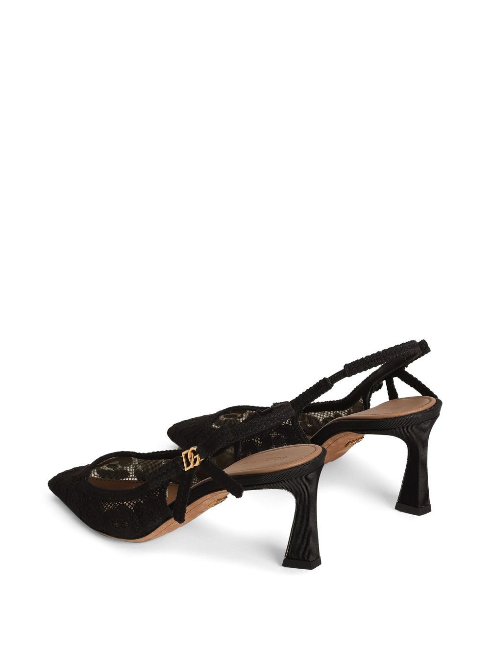Dolce & Gabbana Women's Pointed Toe Lace Style High Heel Slingback Pumps In Black