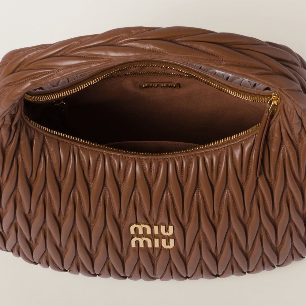 Miu Miu Miu Wander Matelassé Nappa Leather Hobo Bag In Brown
