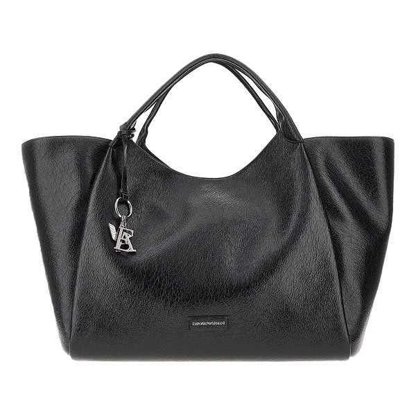 Emporio Armani Rinkled Leather Maxi Shopping Bag In Black