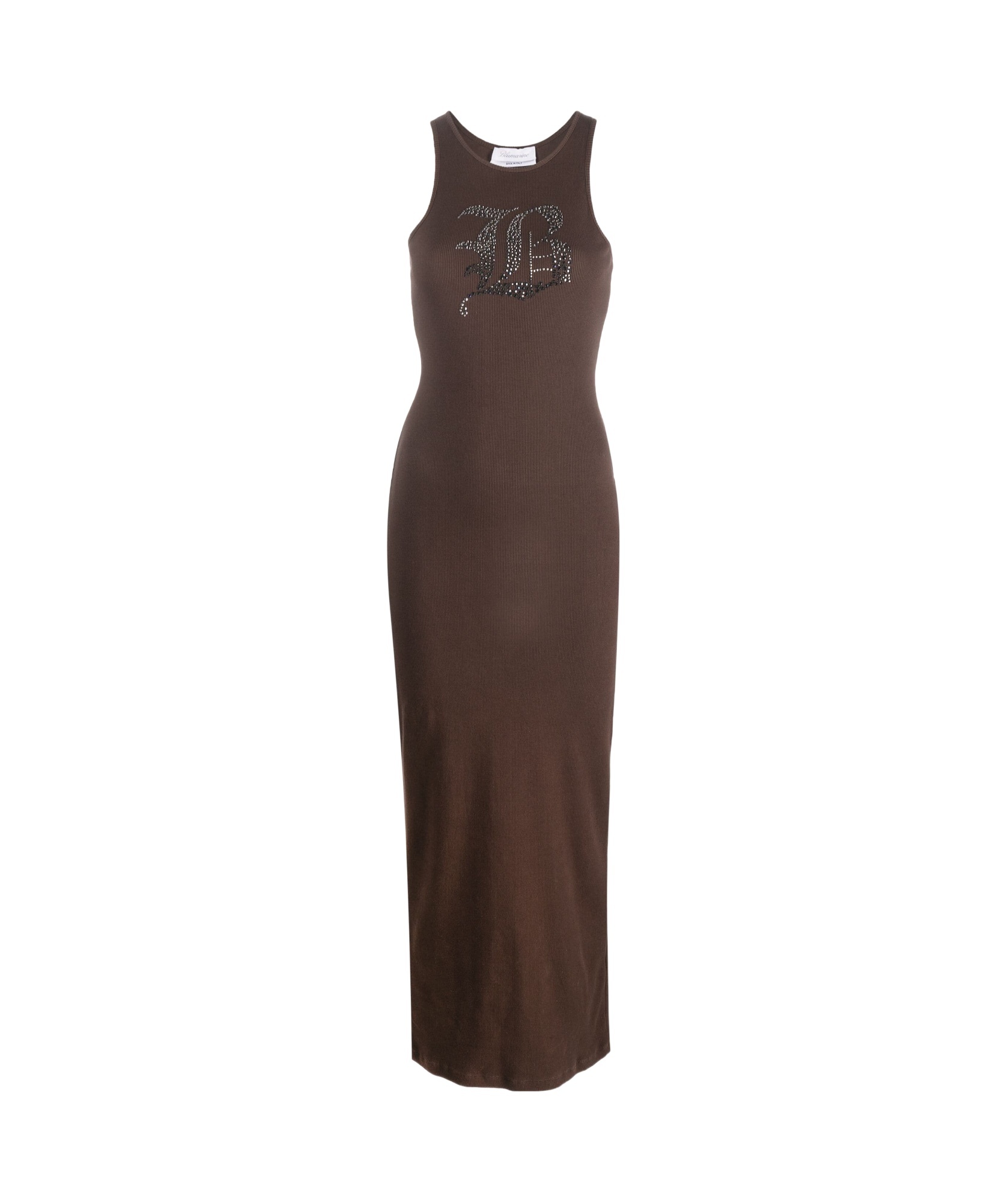 Blumarine Rhinestone-logo Midi Dress In Brown