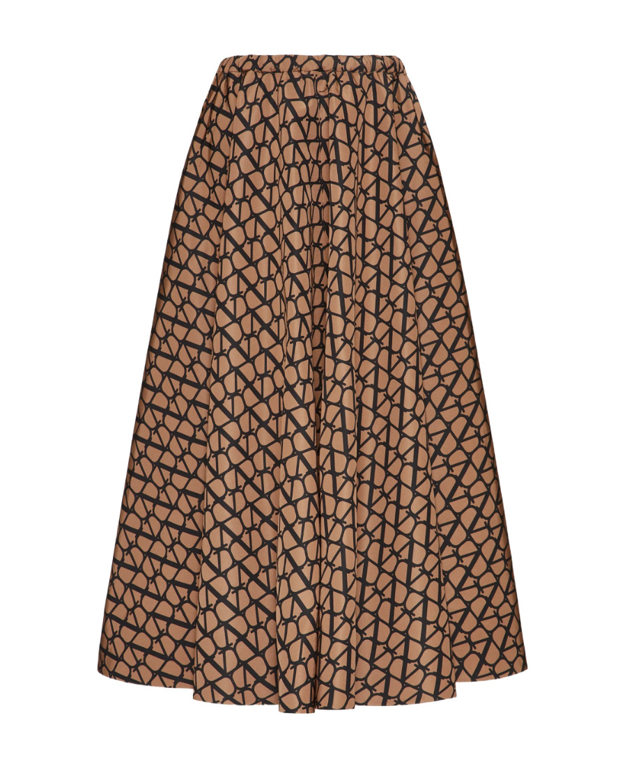 Valentino Logo-print Silk Skirt In Brown