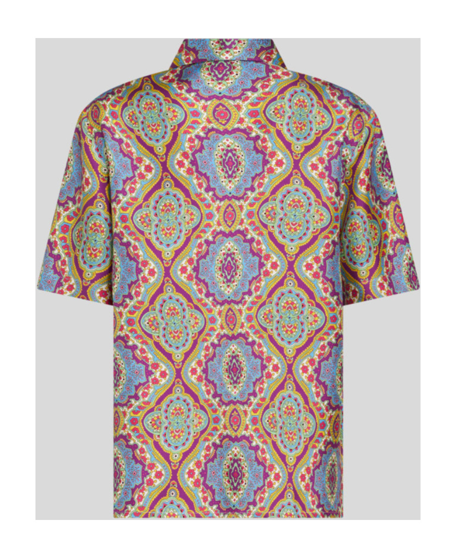 Etro Printed Silk Short Sleeve Bowling Shirt In Multicolor