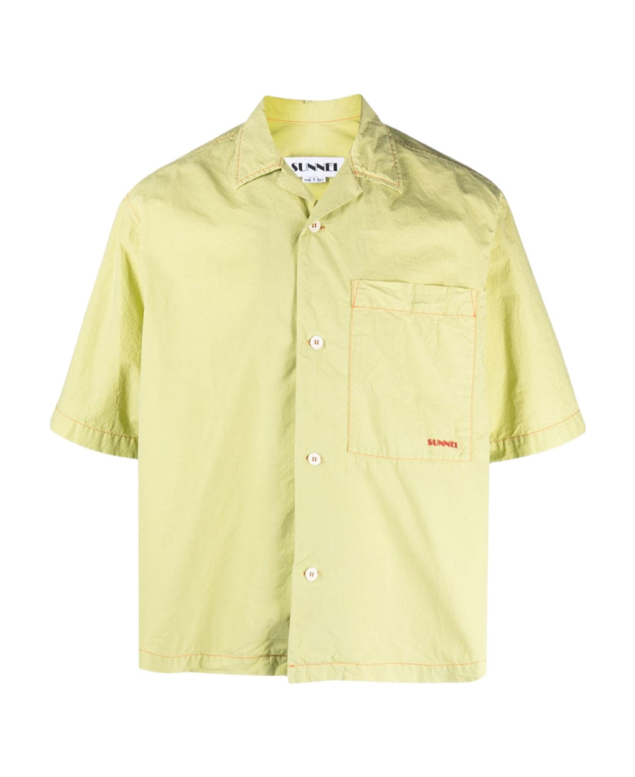 Sunnei Logo-print Crinkled Shirt In Yellow