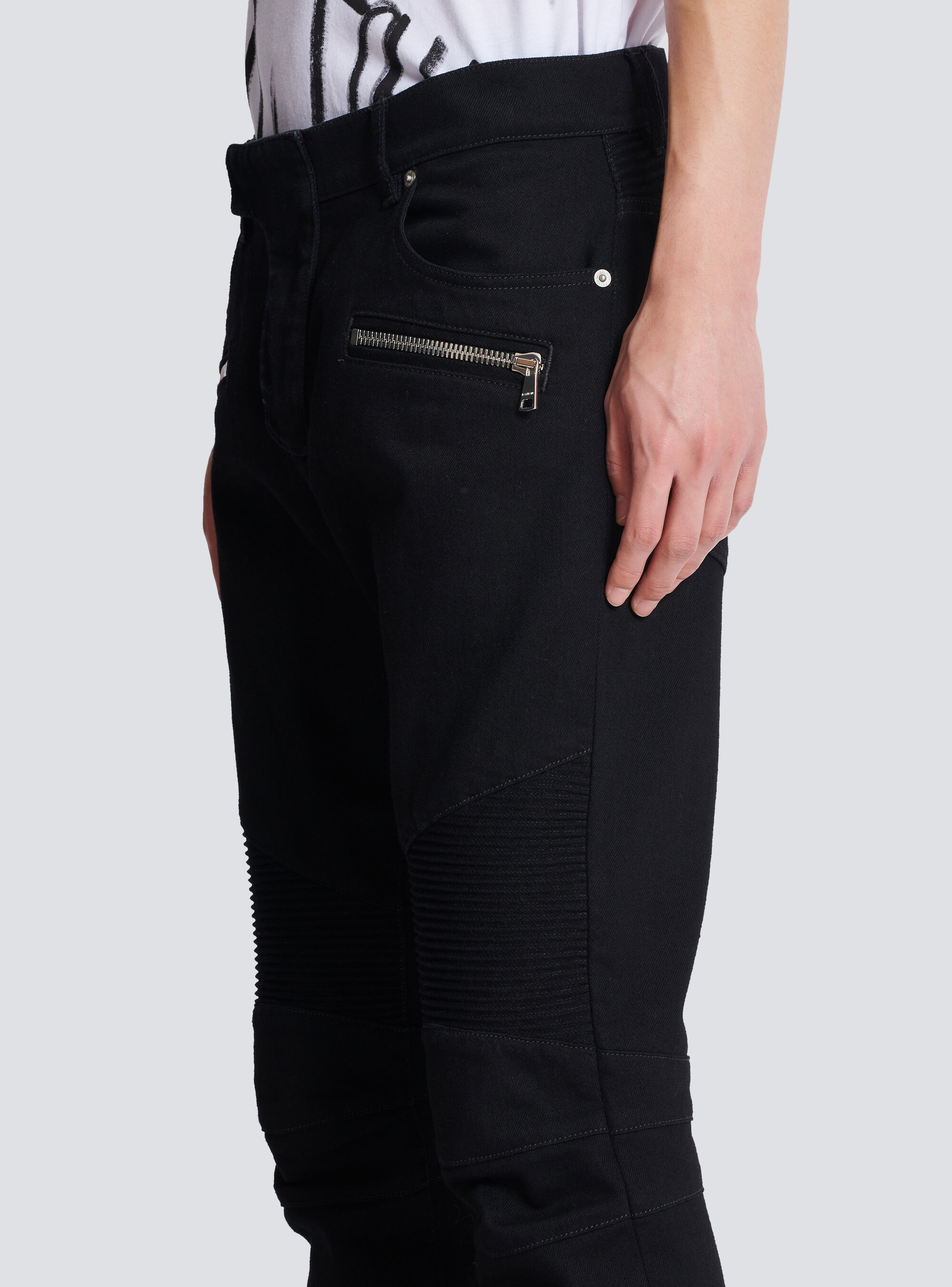 Shop Balmain Slim-fit Biker Jeans In Black Denim