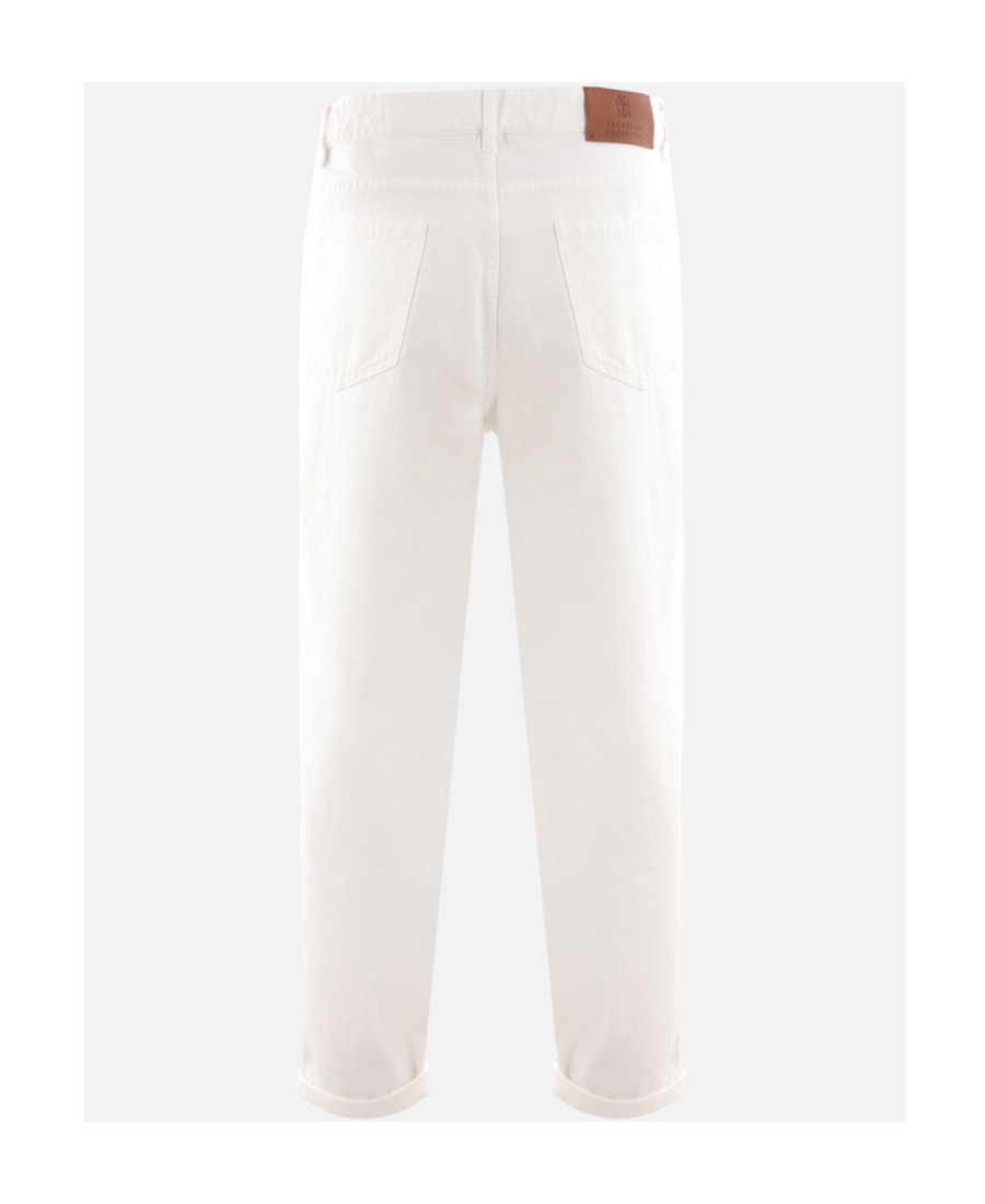 Brunello Cucinelli Logo-embroidered Tapered Cotton Jeans In White