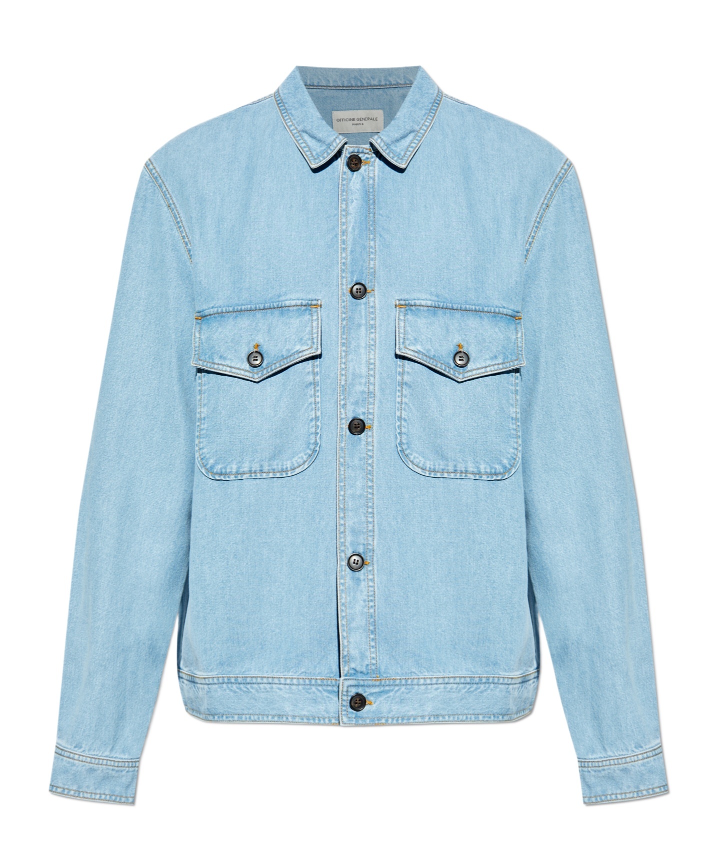 Officine Generale Button-down Long-sleeved Denim Jacket In Blue