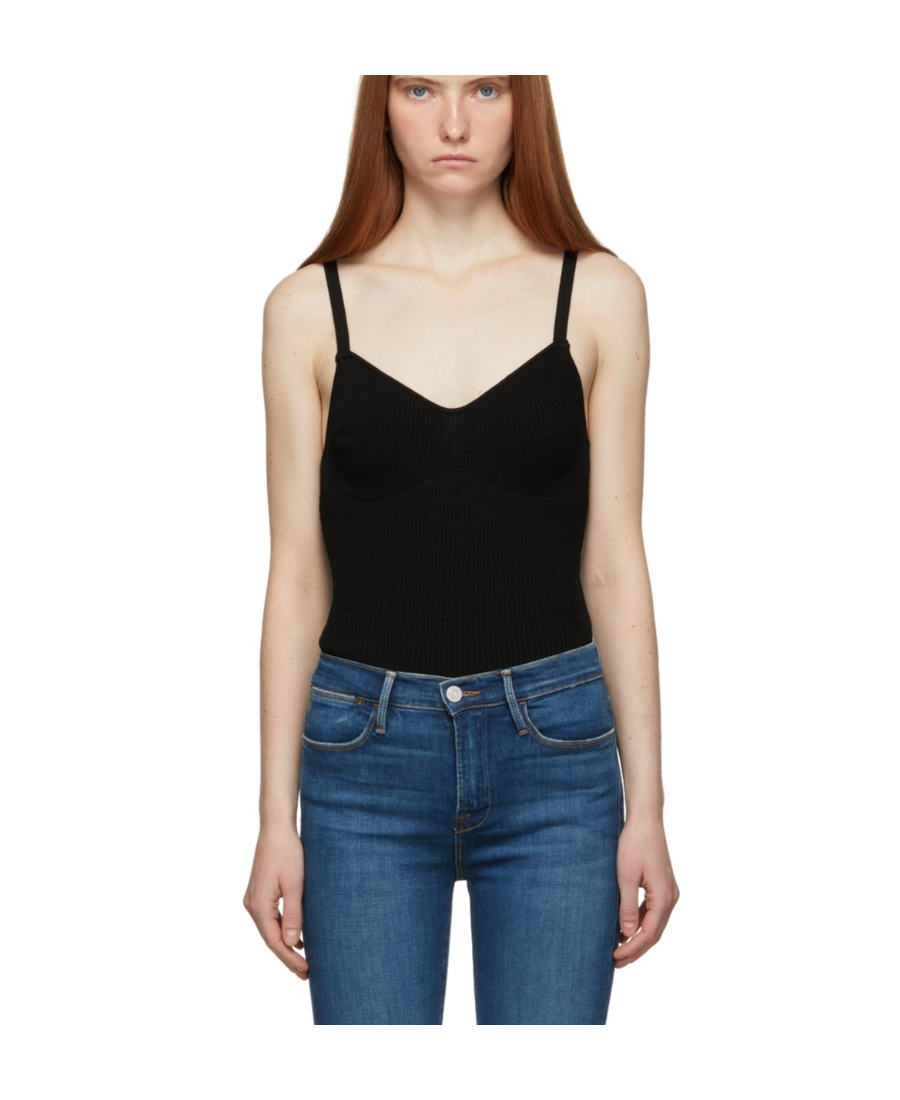 Frame Black Ribbed Bodysuit In Nude