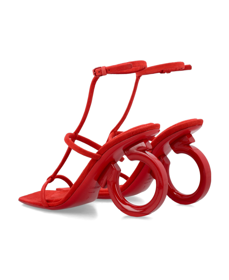 Ferragamo Elina Logo-detailed Suede Sandals In Red