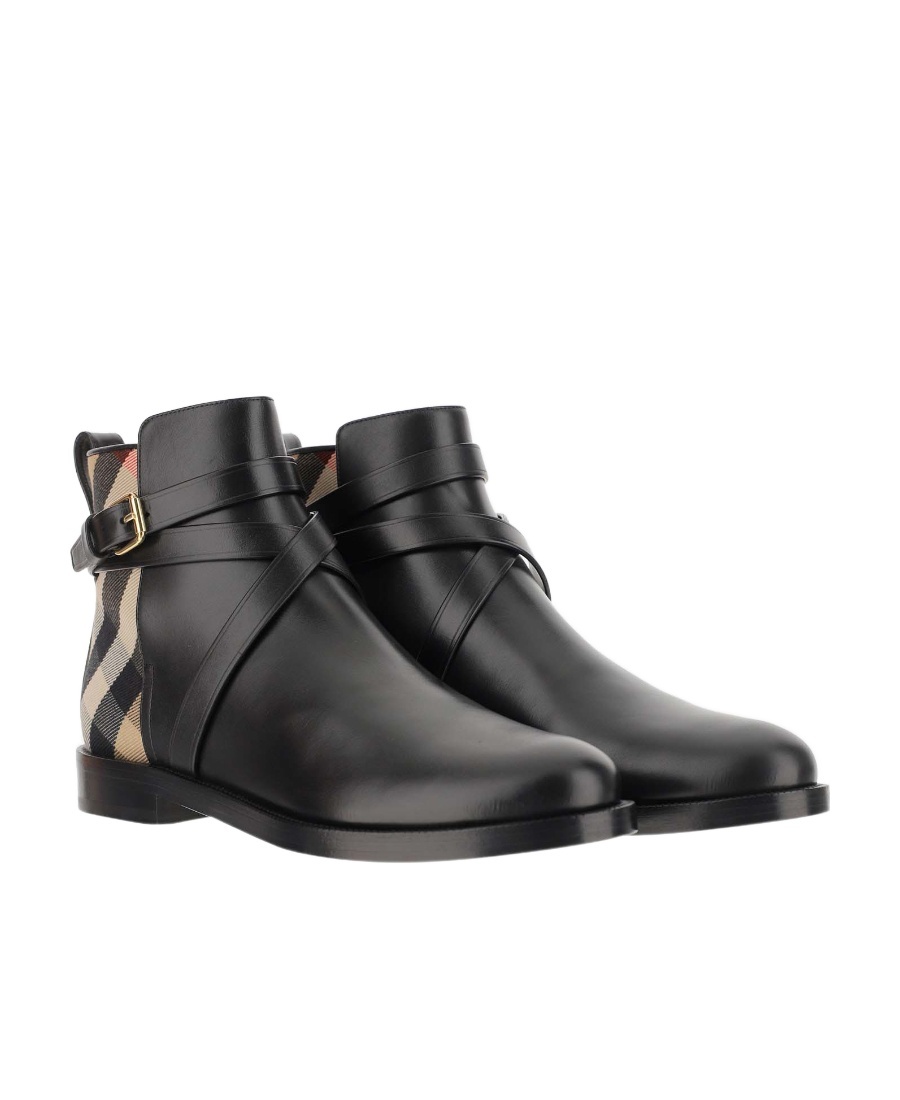 BURBERRY HOUSE CHECK LEATHER ANKLE BOOTS
