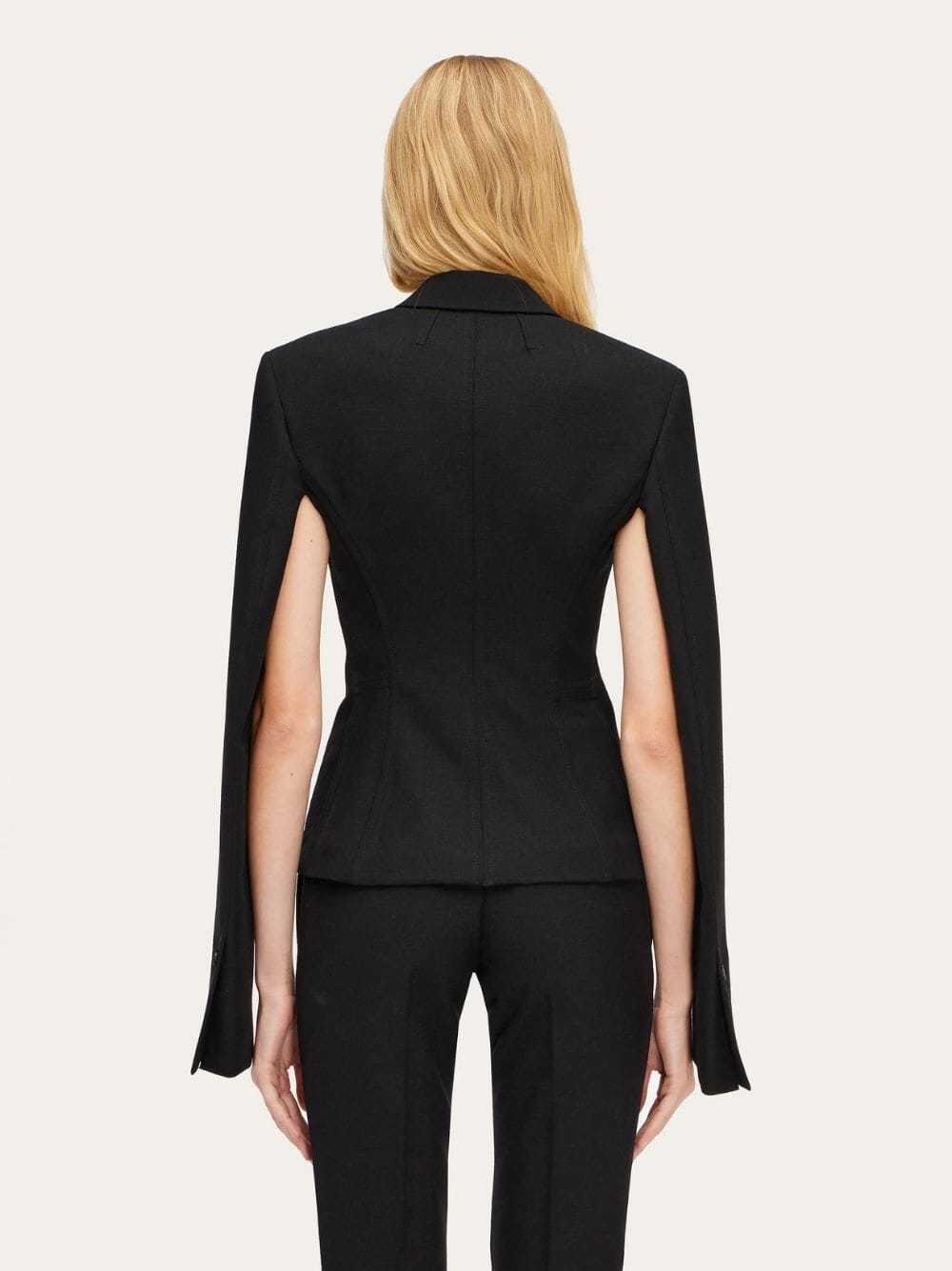 Ferragamo Wool Blazer Jacket With Cape Sleeves In Black