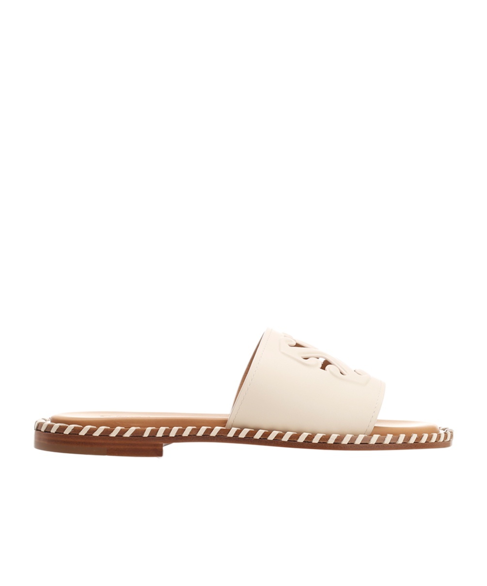Off-white Leather Twist Slides With Cut-out Logo In Nude