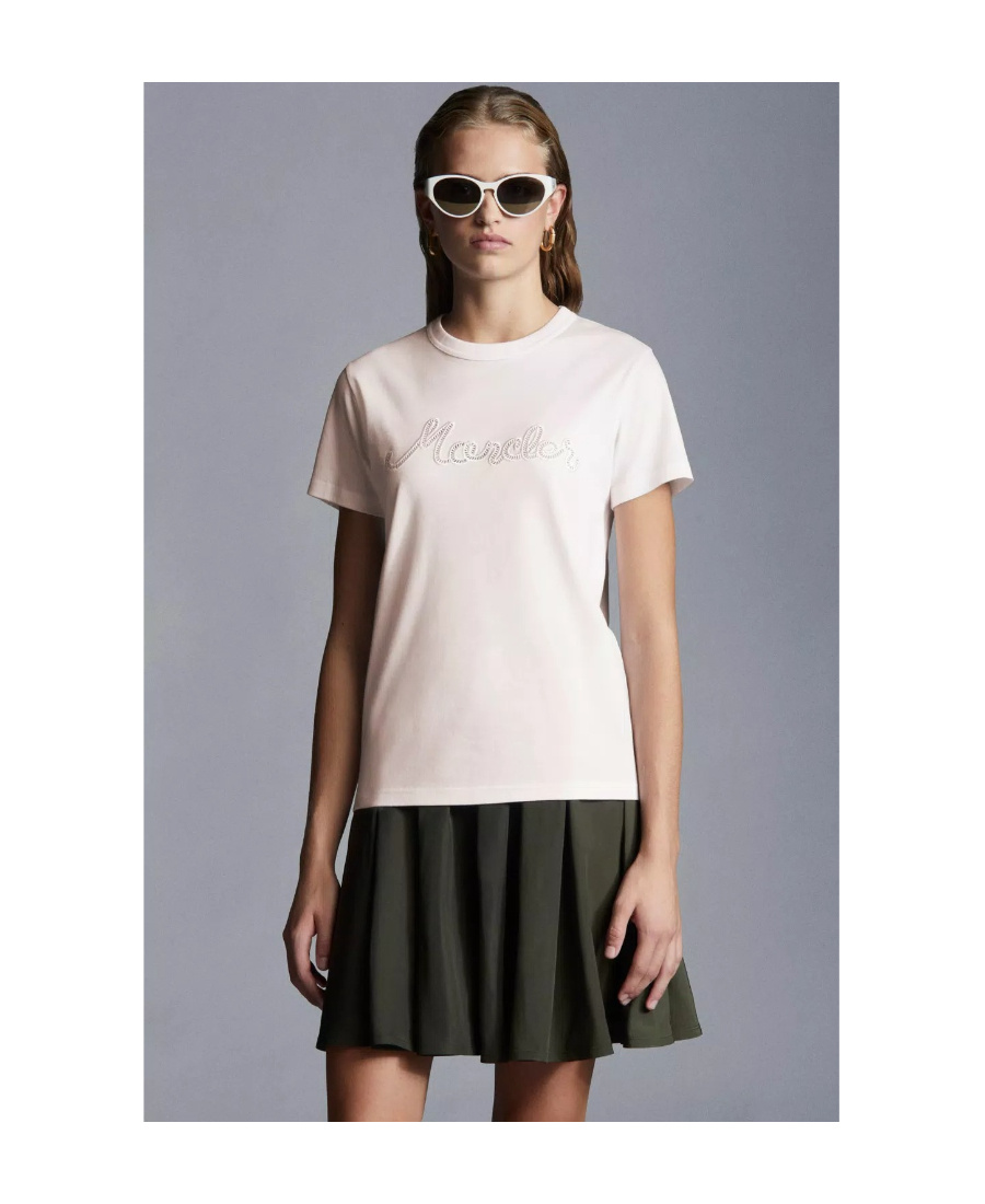 Moncler Logo Beige T-shirt In Pink