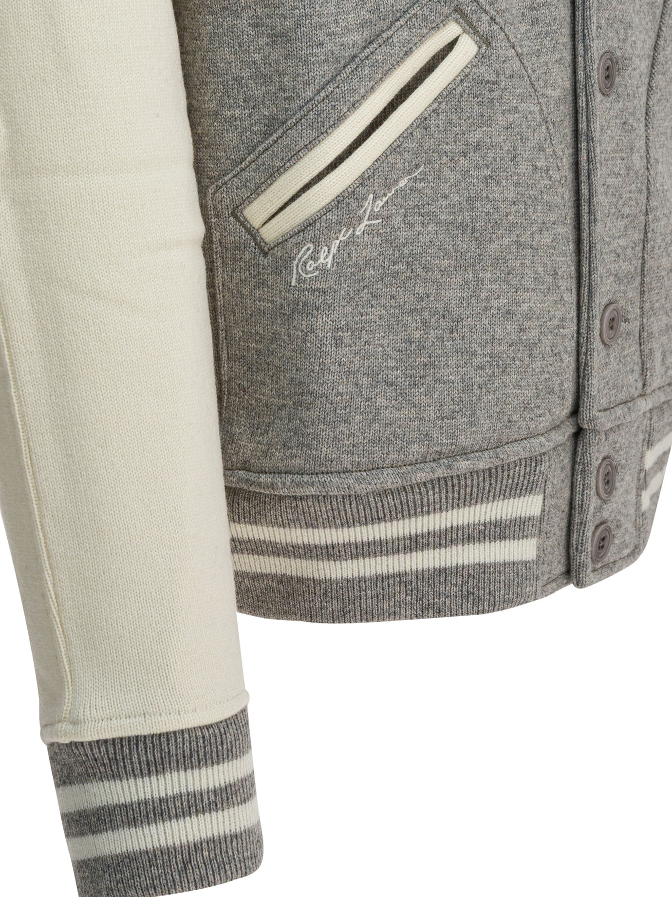 Polo Ralph Lauren Stylish Knit Jacket Contrast Sleeves In Gray