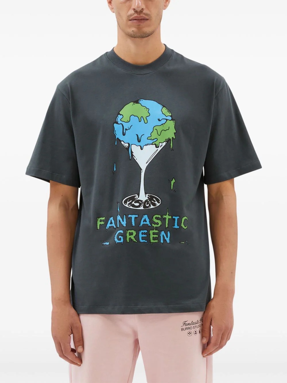 Msgm Fantastic Green Man T-shirt Charcoal Size Xxl Organic Cotton In Gray
