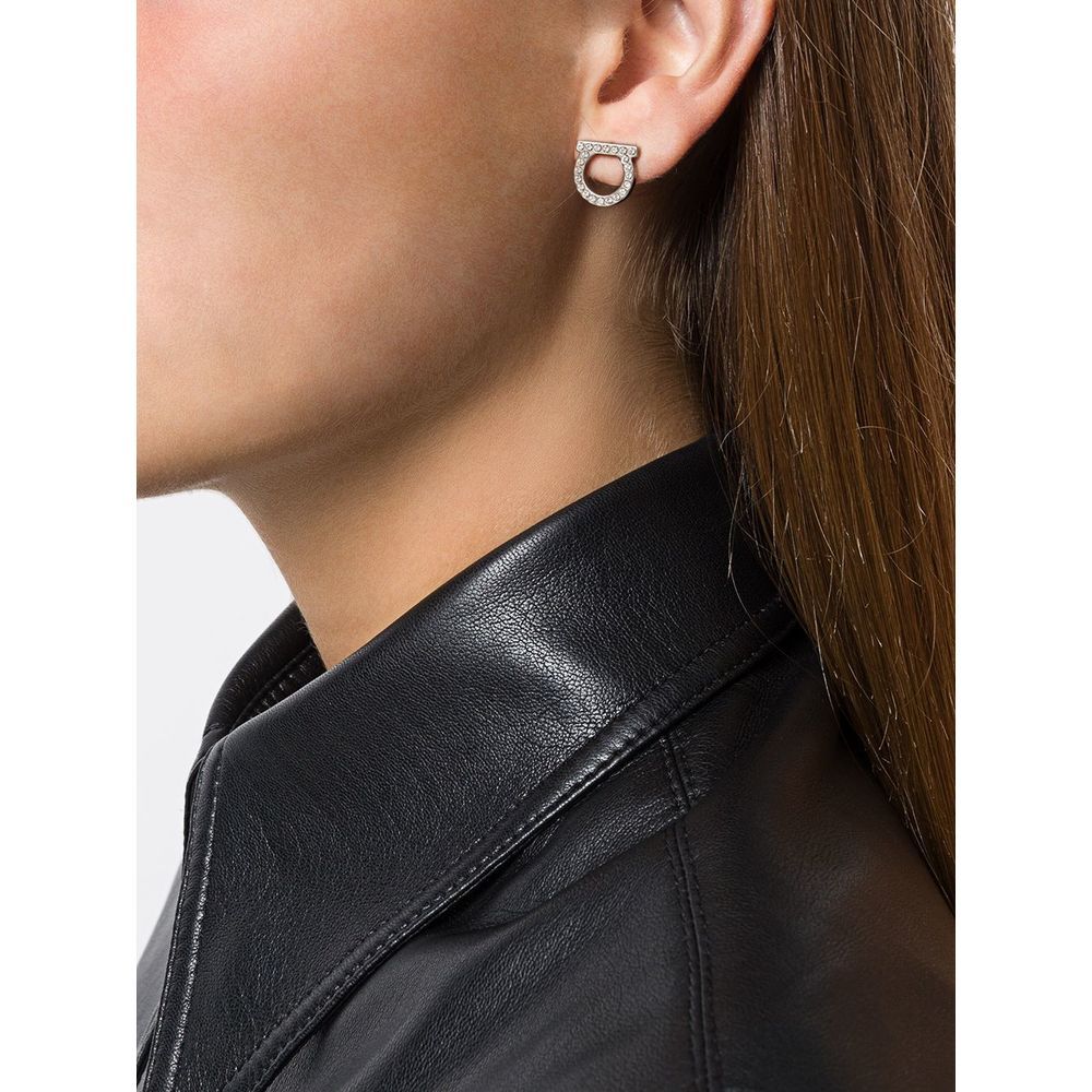 Ferragamo Silver Earrings With Rhinestone Embellishment In White