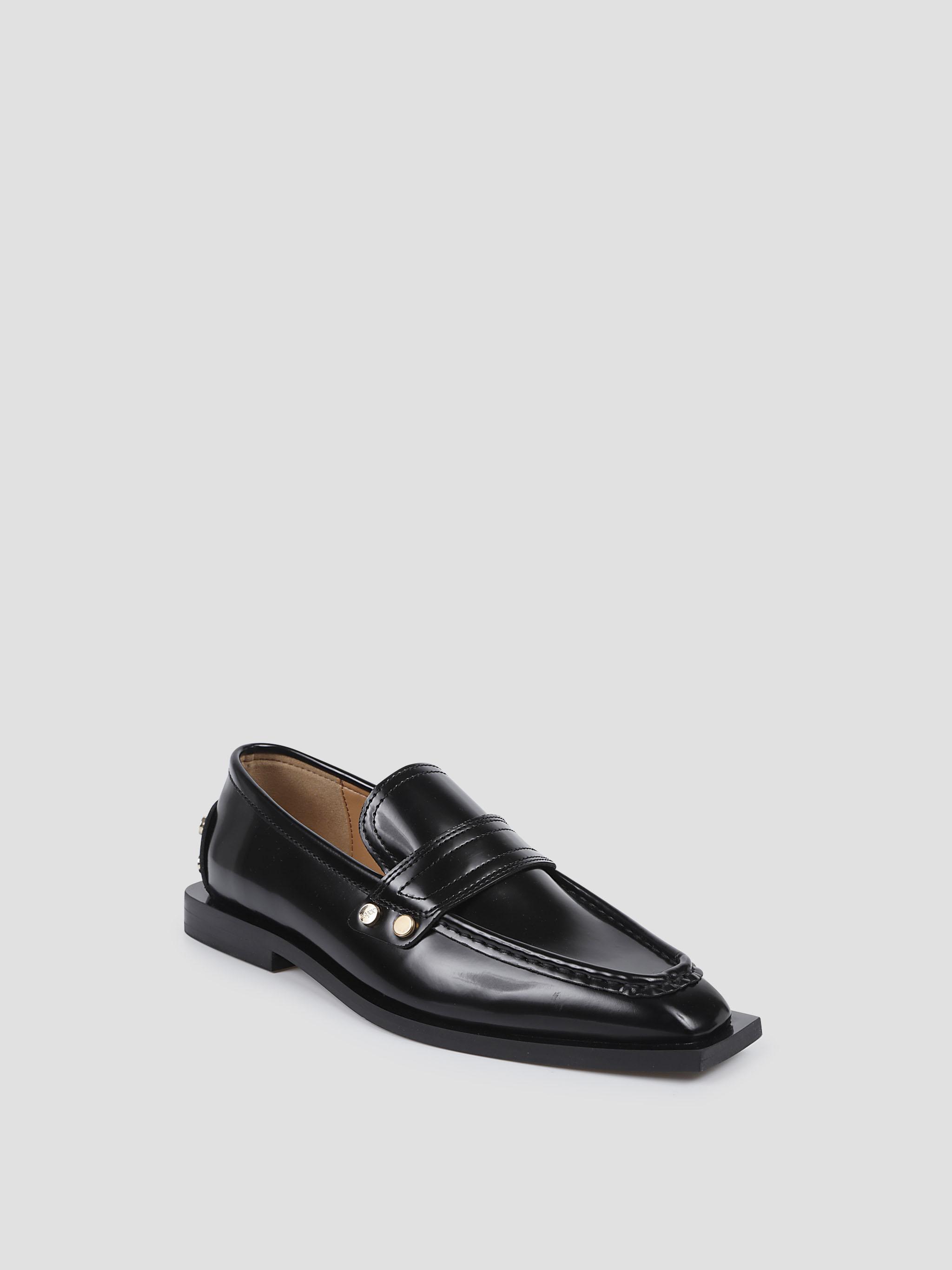 Ganni Studded Square-toe Loafers In Black