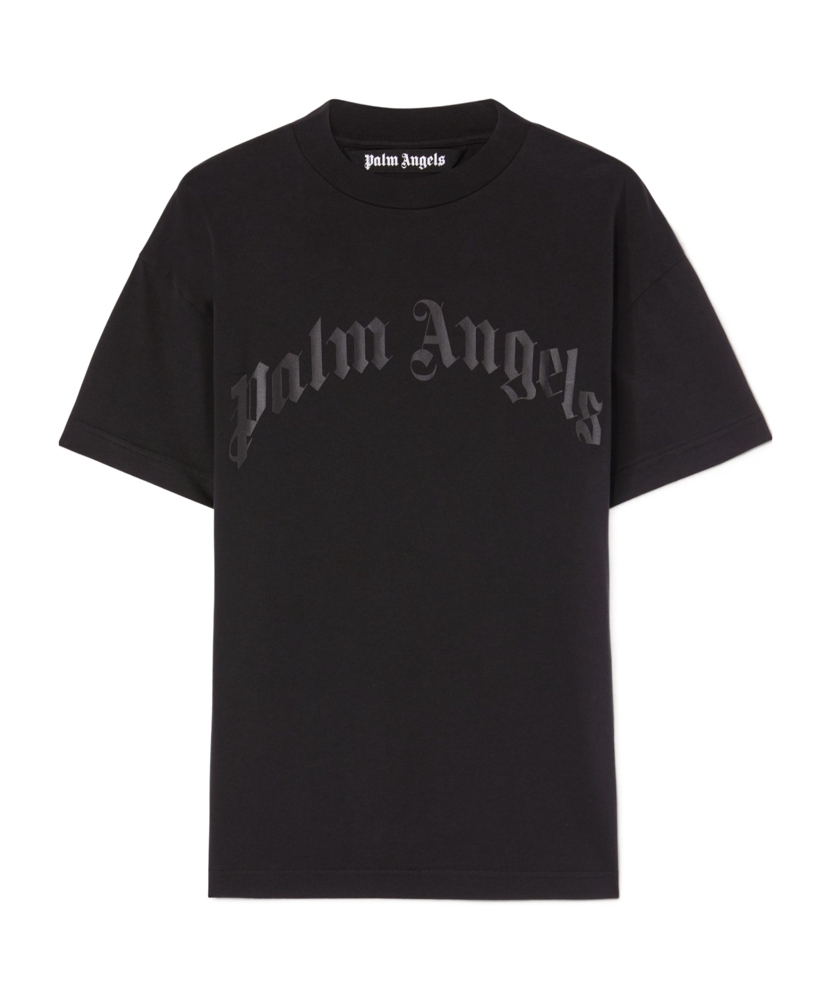 Palm Angels Black Crewneck T-shirt With Maxi Logo Print On The Front In Cotton Man In Black