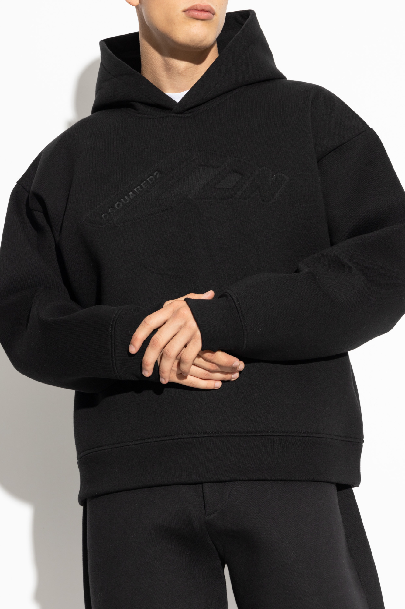 Dsquared2 Logo-embossed Cotton Hoodie In Black