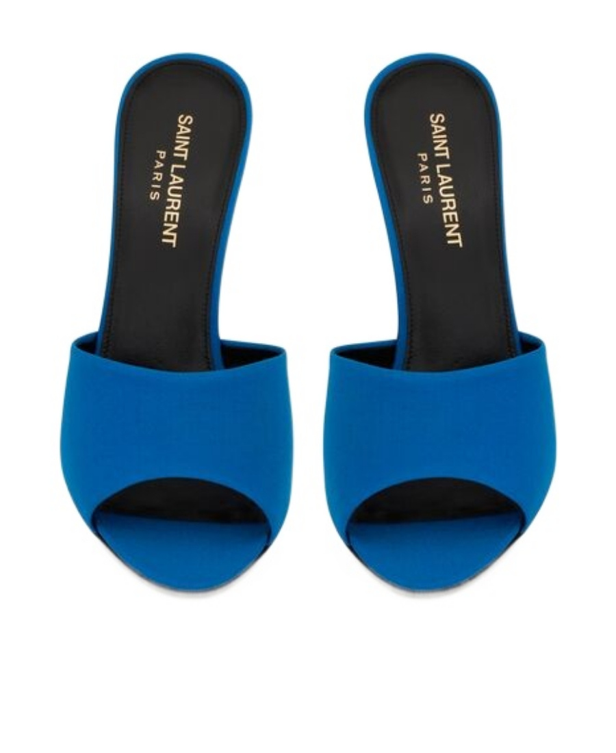 Saint Laurent La 16 Peep Toe Heeled Mules In Blue