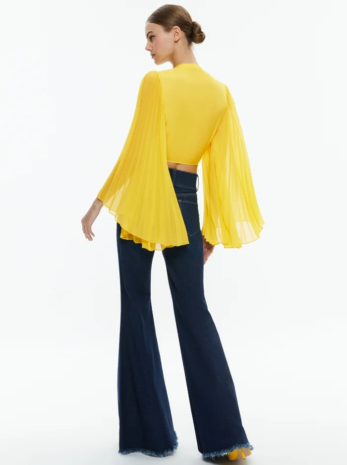 Alice And Olivia Rochelle Tie Front Pleated Crop Top In Yellow