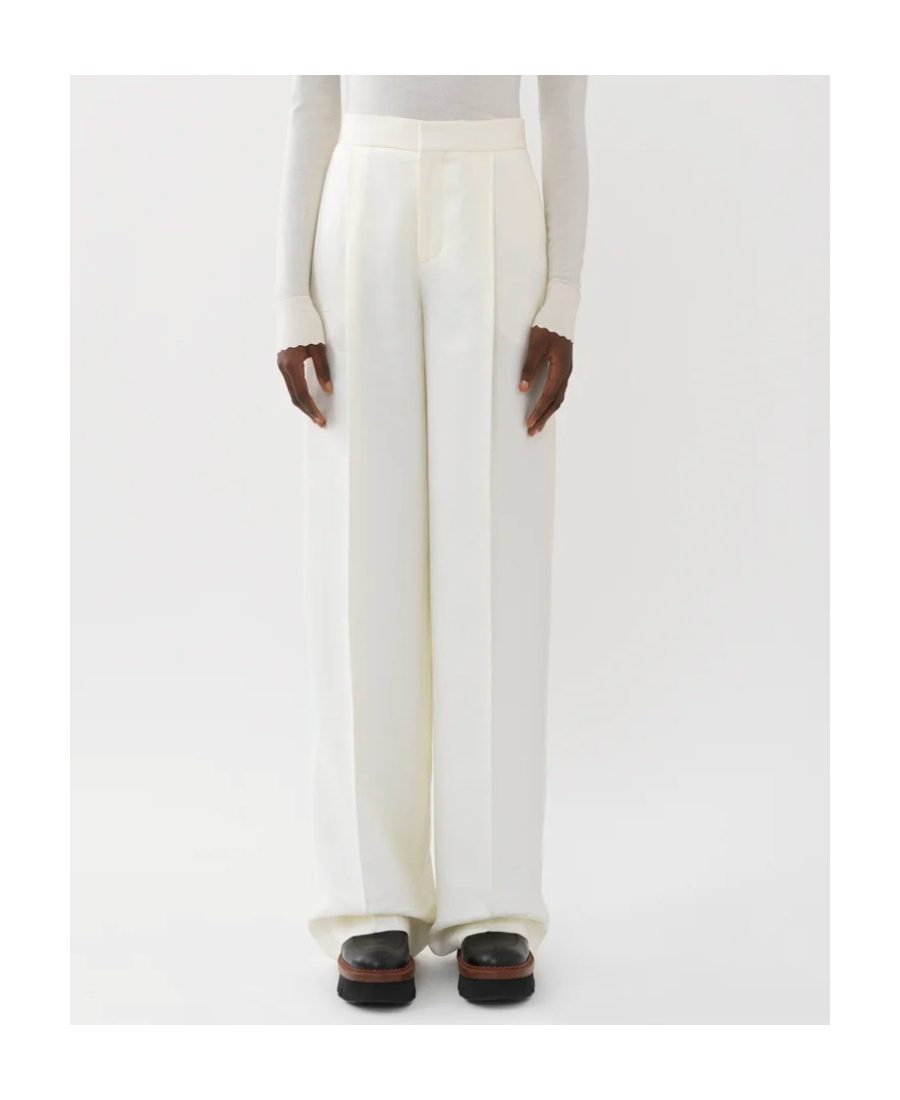 Chloé Relaxed Fit Straight Leg Linen Trousers In White