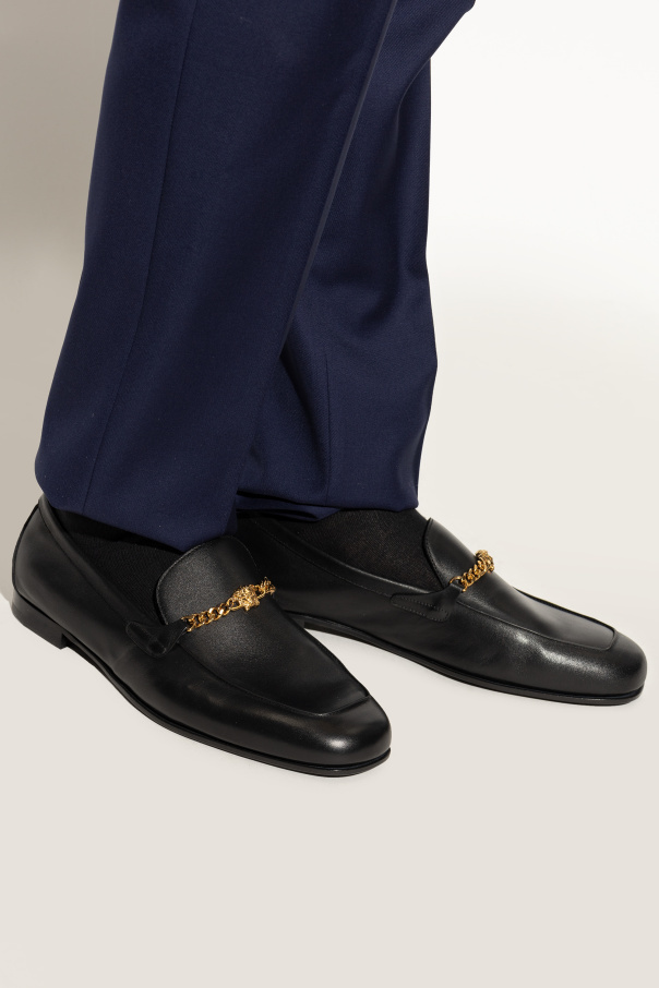Versace Loafers With Chain Detail And Gold-tone Hardware In Black